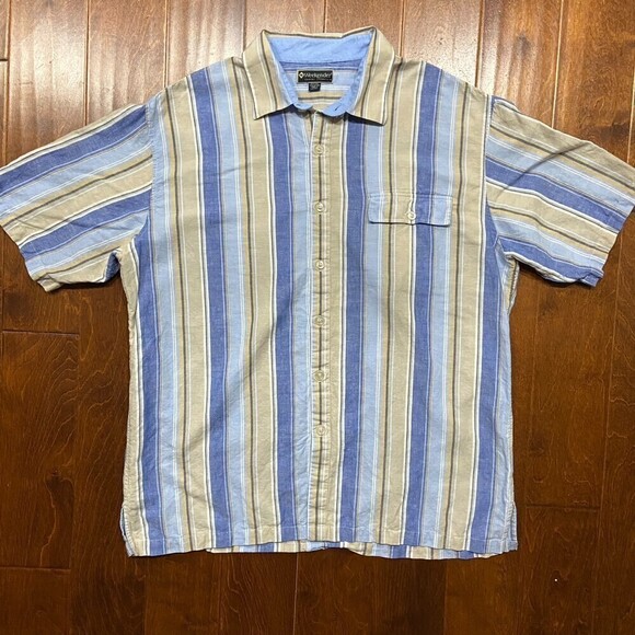 Weekender Vintage Linen Blend Striped Blue Tan Button Down Shirt Men's Size XXL - Picture 3 of 7